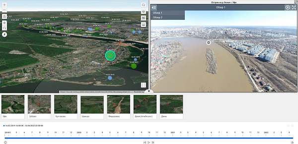 Просмотр панорам совместно с 3D сценой для мониторинга гидрологических рисков
